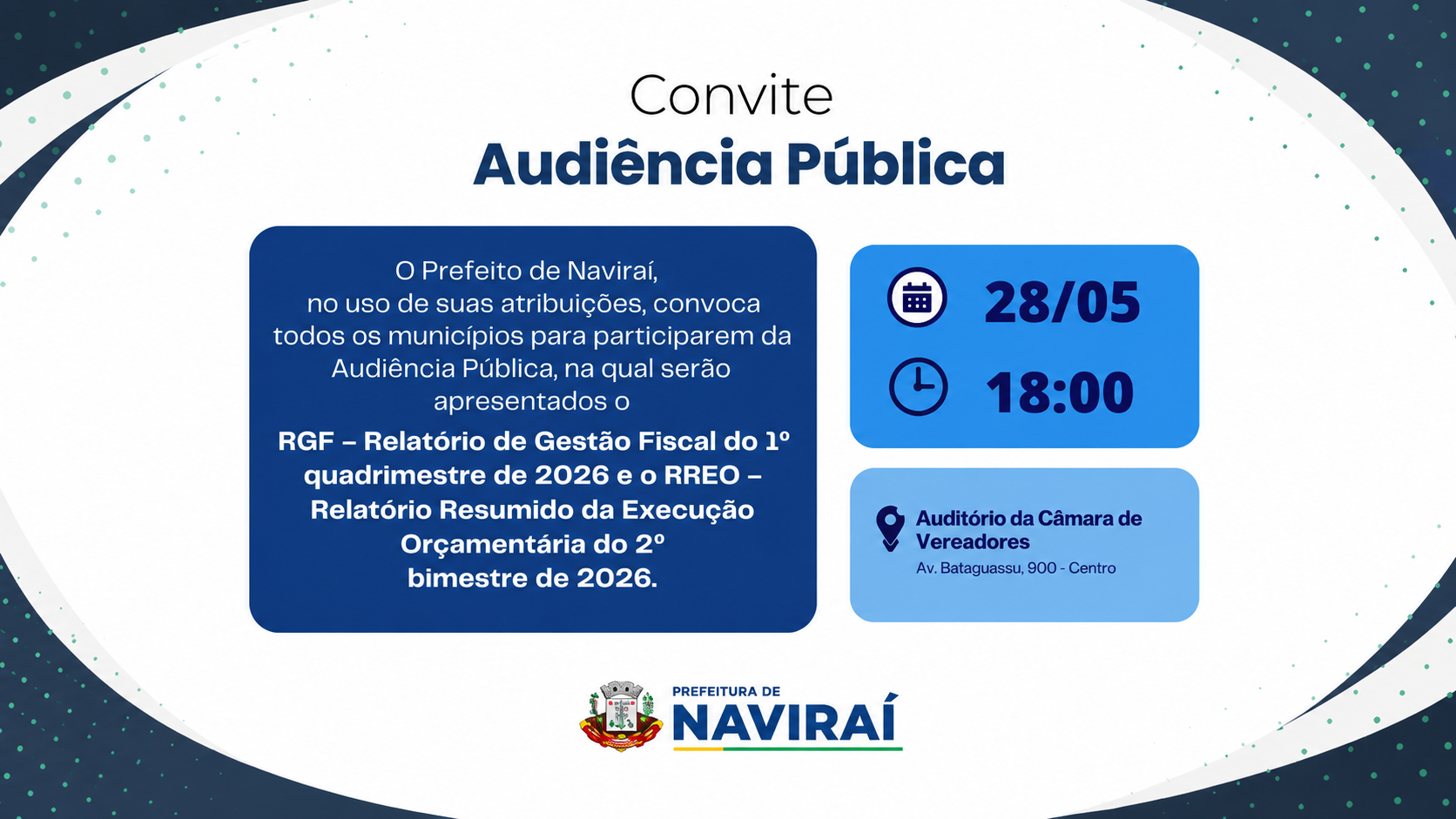 Prefeitura de Naviraí convida população para Audiência Pública de prestação de contas