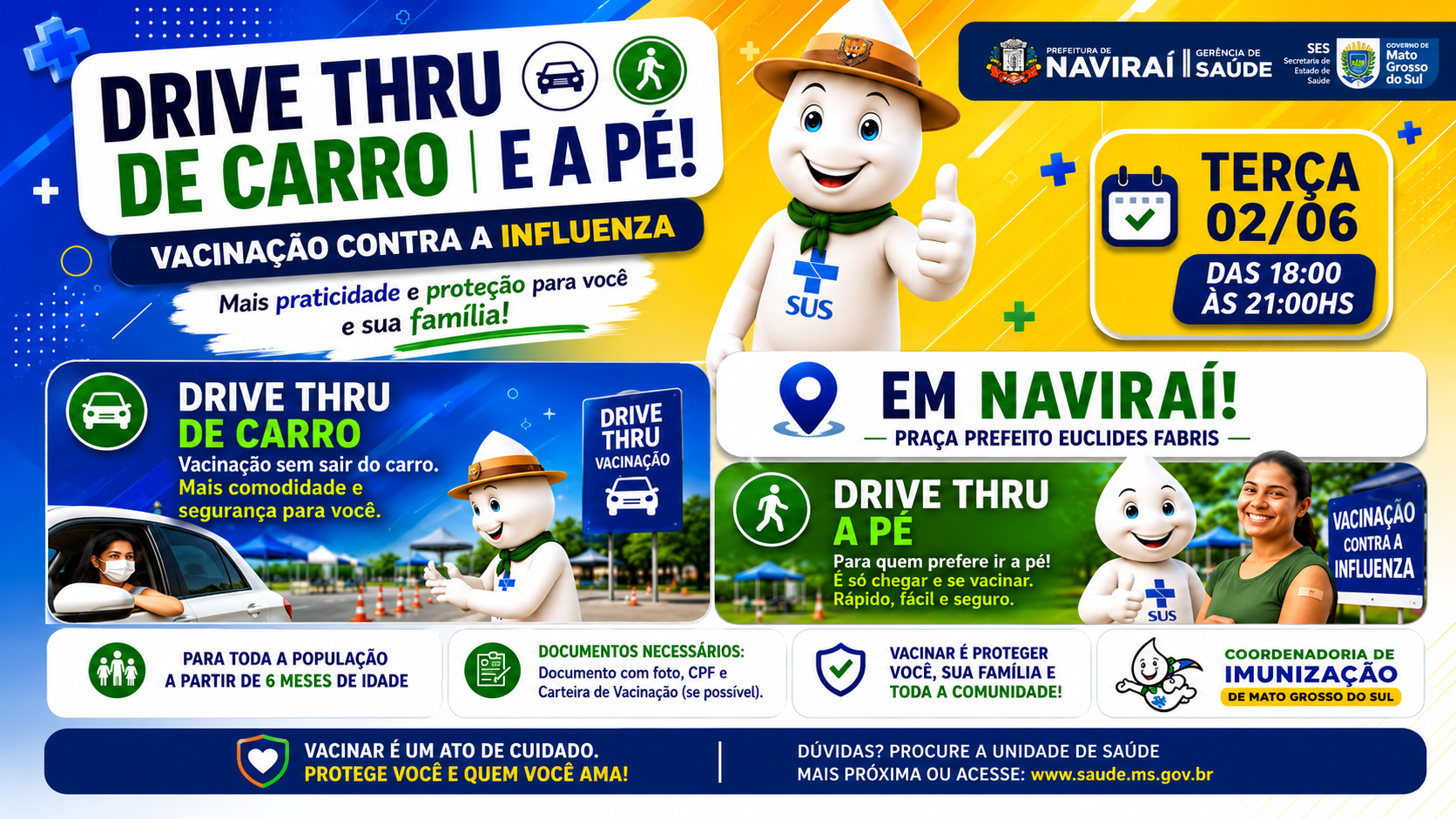 Naviraí realiza Drive Thru de vacinação contra a gripe nesta terça-feira